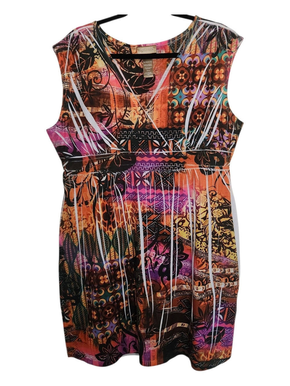 Miss Tina by Tina Knowles Colorful Sleeveless Summer Dress V-Neck Size XL